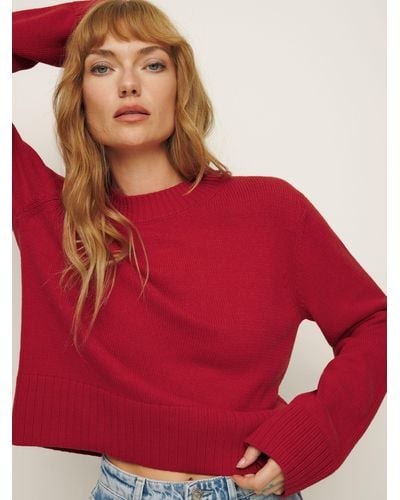 Reformation Anna Cotton Crewneck Sweater - Red