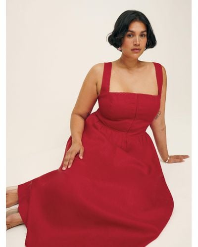 Reformation Tagliatelle Linen Dress Es - Red