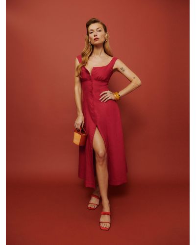 Reformation Louisa Linen Dress - Red
