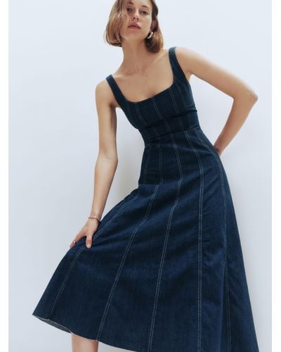 Reformation Amory Denim Midi Dress - Blue