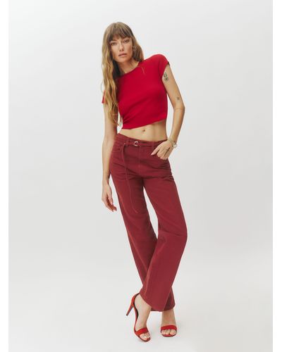 Reformation Val Belted Mid Rise Straight Jeans - Red