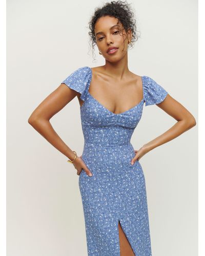 Reformation Baxley Floral-print Midi Dress - Blue