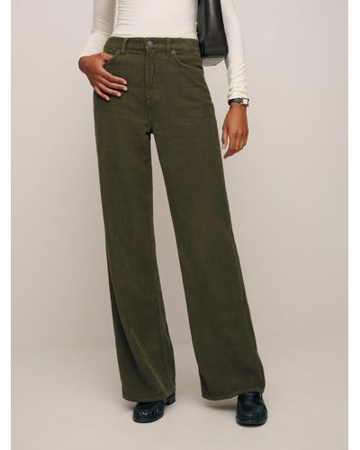 Reformation Cary High Rise Slouchy Wide Leg Corduroy Trousers - Green