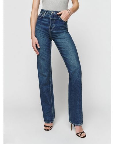 Reformation Cynthia High Rise Straight Long Jeans - Blue