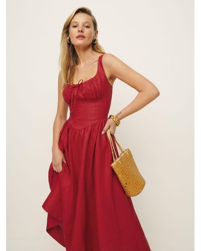 Reformation Balia Linen Dress - Red