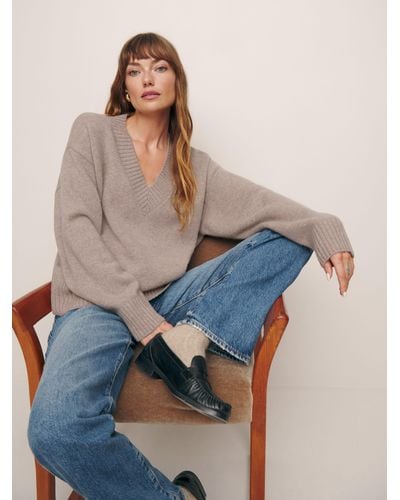 Reformation Sam Cotton Cashmere Oversized Crew Sweater In Thunder