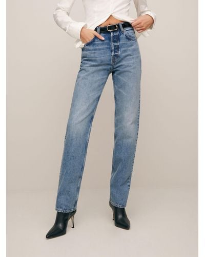 Reformation Rowe Mid Rise Relaxed Straight Jeans - Blue