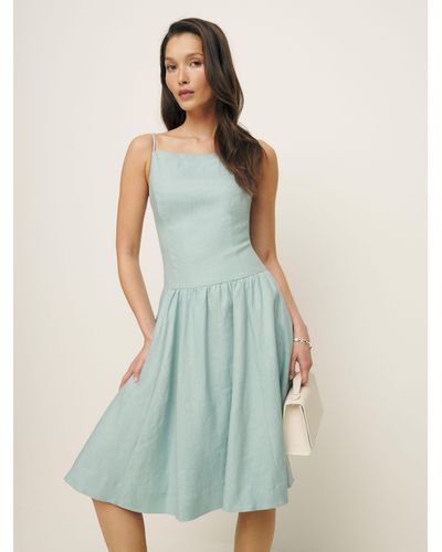 Reformation Clarabelle Linen Dress - Blue