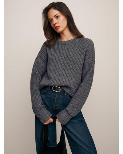 Reformation Sam Cotton Cashmere Oversized Crew Sweater - Blue