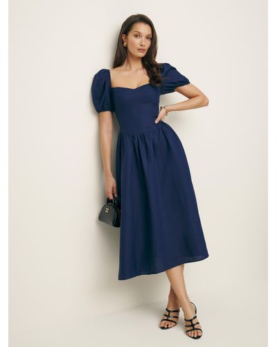 Reformation Davila Linen Dress - Blue