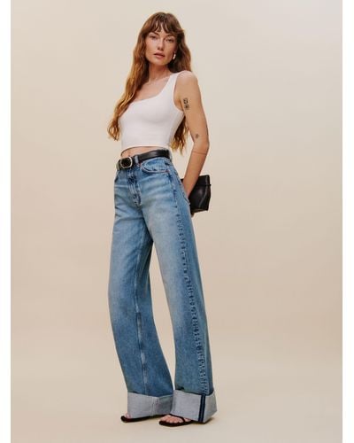Reformation Cary Cuffed High Rise Slouchy Wide Leg Jeans - Blue