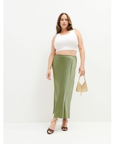 Reformation Layla Silk Skirt Es - Green