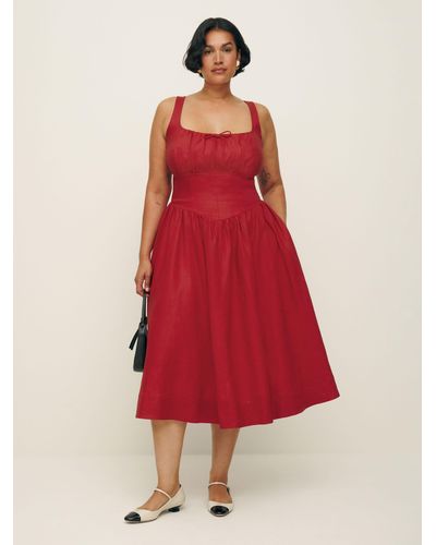 Reformation Balia Linen Dress Es - Red