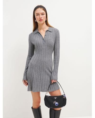 Reformation Walsh Cashmere Collared Mini Dress - Grey
