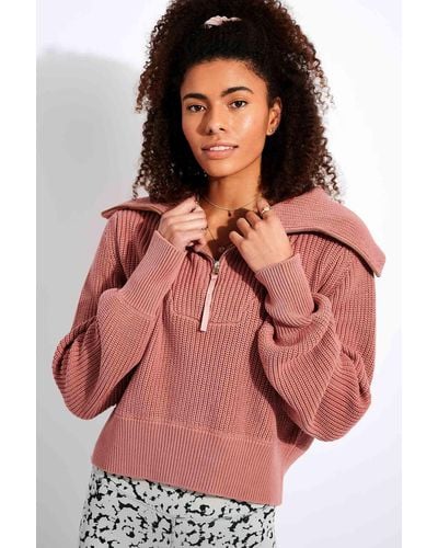 Varley Mentone Half-zip Knit Pullover - Pink