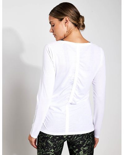 GOODMOVE Scoop Neck Ruched Back Yoga Top - White