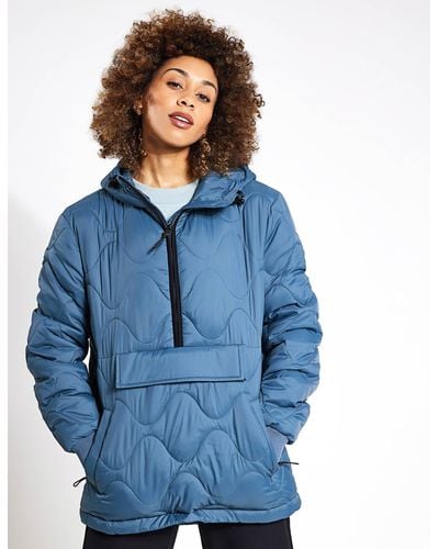 GOODMOVE Quilted Half Zip Hooded Puffer Jacket - Blue