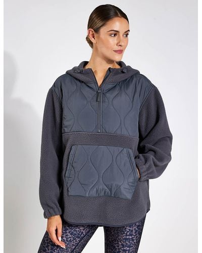 GOODMOVE Mixed Borg Quilt Hoodie - Grey