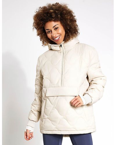 GOODMOVE Quilted Half Zip Hooded Puffer Jacket - White