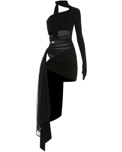 Mugler Glove-sleeve Asymmetric Mini Dress Black