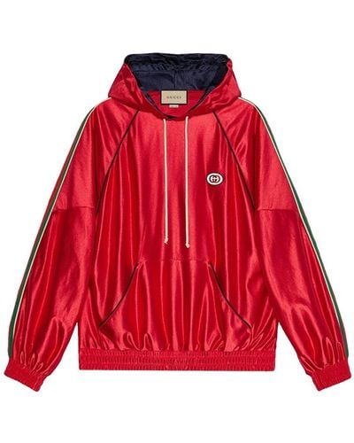 Gucci Shiny Jersey Hooded Sweatshirt With Web - Red
