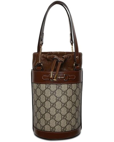 Gucci Horsebit 1955 Small GG Supreme Canvas & Leather Bucket Bag - Brown