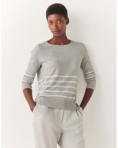 The White Company Stripe Hem Sweater With Recycled Cotton - Gray