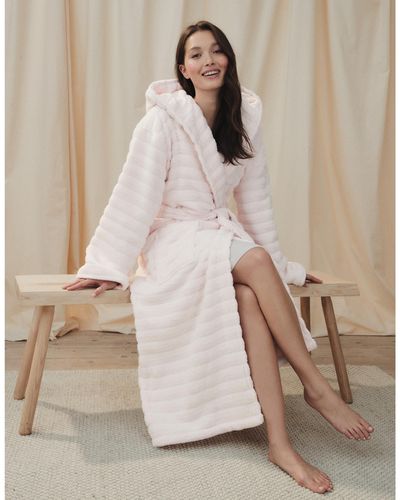 The White Company Unisex Hooded Ribbed Hydrocotton Robe - Pink
