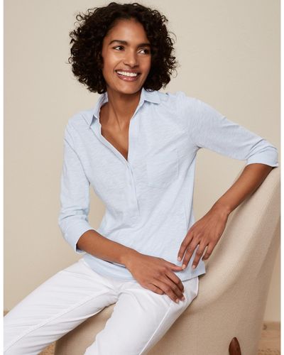 The White Company Organic Cotton Slub Rib Jersey Shirt - Blue