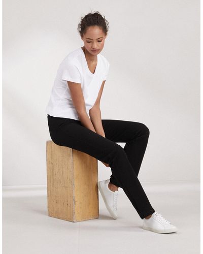 The White Company Organic Cotton Straight Leg Roll Top Pants - Black