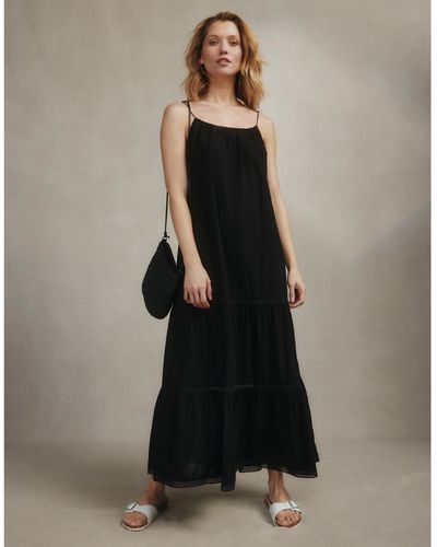 The White Company Tiered Embroidered Maxi Dress - Black