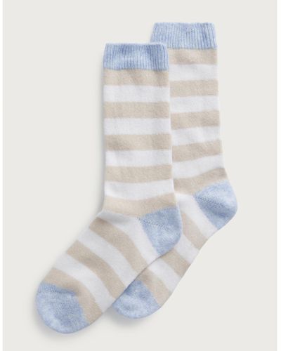The White Company Stripe Cashmere Bed Socks - Blue