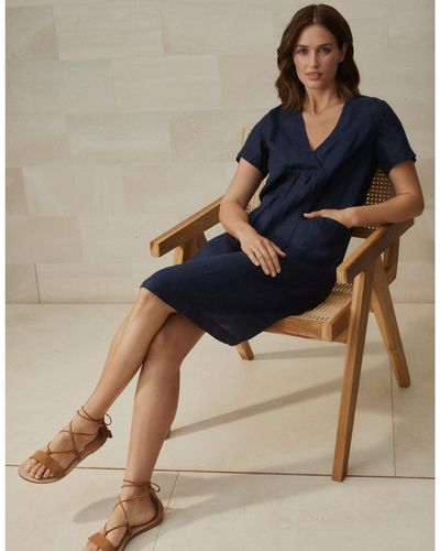 The White Company Easy Linen V-neck Dress - Blue