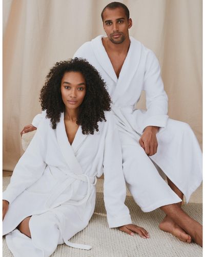 The White Company Unisex Cotton Waffle Double Faced Robe - White