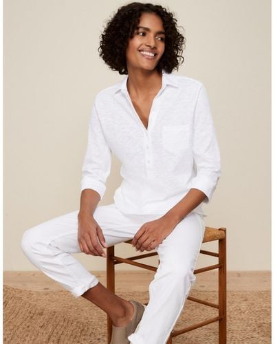 The White Company Organic Cotton Slub Rib Jersey Shirt - White