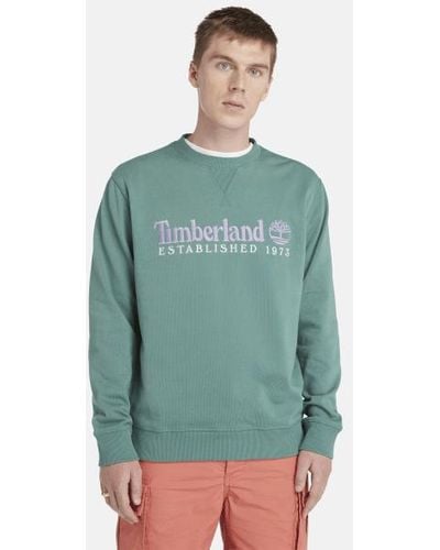 Timberland Est. 1973 Logo Crewneck Sweatshirt For Men In Teal, Man, Teal, Size: L - Green