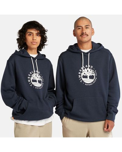 Timberland All Gender Logo Hoodie With Lyocell And Refibra Technology - Blue