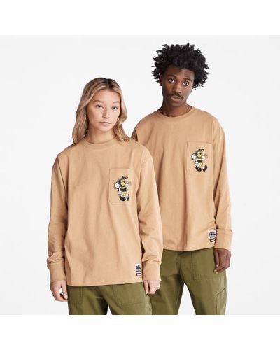 Timberland Bee Line X Back-graphic Long-sleeved T-shirt In Brown, Brown, Size: L - Natural