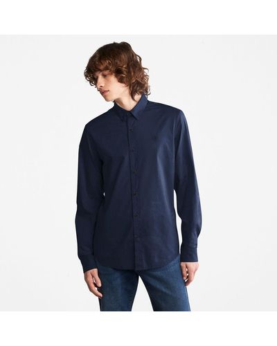 Timberland Eastham River Stretch Poplin Solid Fitted Long Sleeve Shirt - Blue