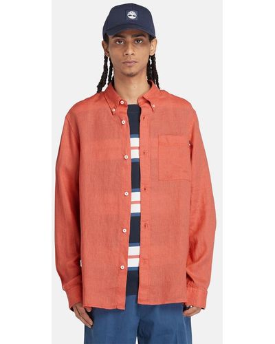 Timberland Linen Shirt With Pocket - Orange