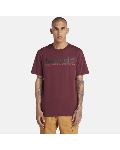 Timberland Wind, Water, Earth, And Sky T-shirt For Men In Burgundy, Man, Burgundy, Size: L - Purple
