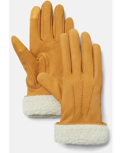 Timberland Leather Gloves With Fleece Cuffs - Metallic