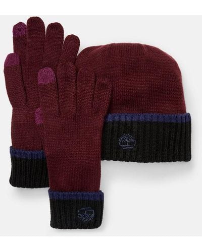 Timberland All Gender Beanie And Glove Gift Set - Red