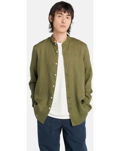 Timberland Mill Brook Korean-collar Linen Shirt - Green