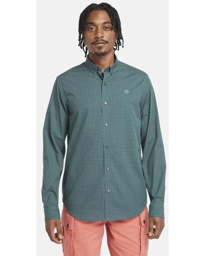Timberland Micro-gingham Poplin Shirt For Men In Teal, Man, Teal, Size: 3xl - Blue
