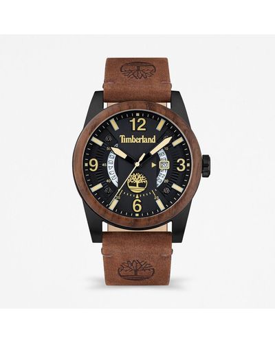 Timberland Ferndale 3 Hands Date Brown Dark Leather Strap Watch 45mm - Multicolour