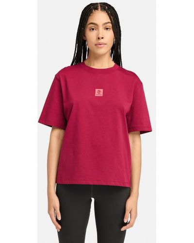 Timberland Stack Logo Short-sleeve T-shirt For Women In Dark Red, Woman, Red, Size: 3xl