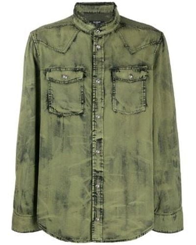 Balmain Camicia in cotone e denim - Verde