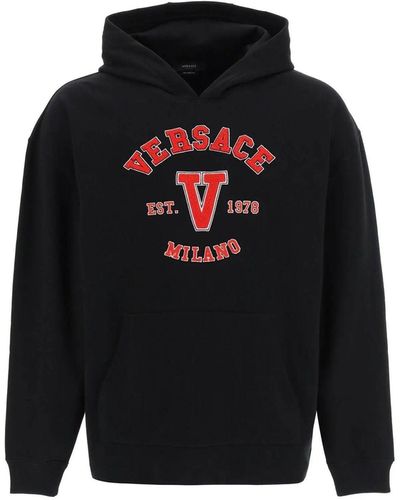 Versace Felpa con cappuccio in cotone con logo - Nero