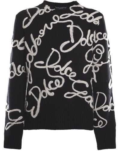 Dolce & Gabbana Maglione con logo in lana e cashmere - Nero
